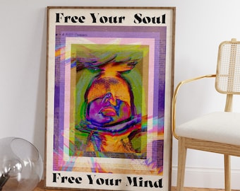 Zeitung Poster, Trendy Wandkunst, Hippie Druck, Trippy Art, Farbverlauf Poster, 70er Jahre Vintage Poster, Psychedelische Wandkunst, Retro Print