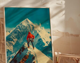 Patagonia Mountain Climber Poster: Snowy Peak Adventure Art - Etsy