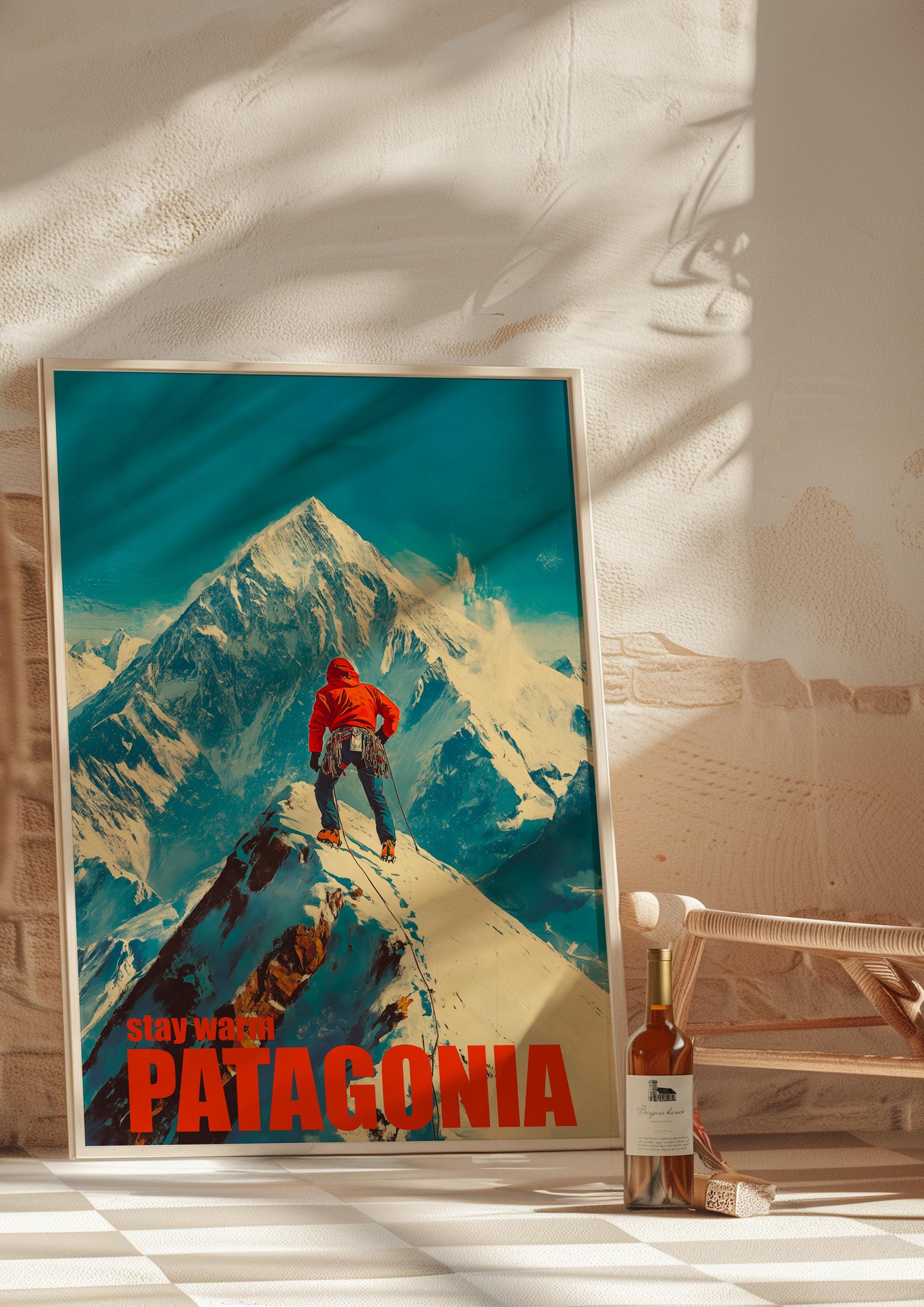 Patagonia Mountain Climber Poster: Snowy Peak Adventure Art - Etsy