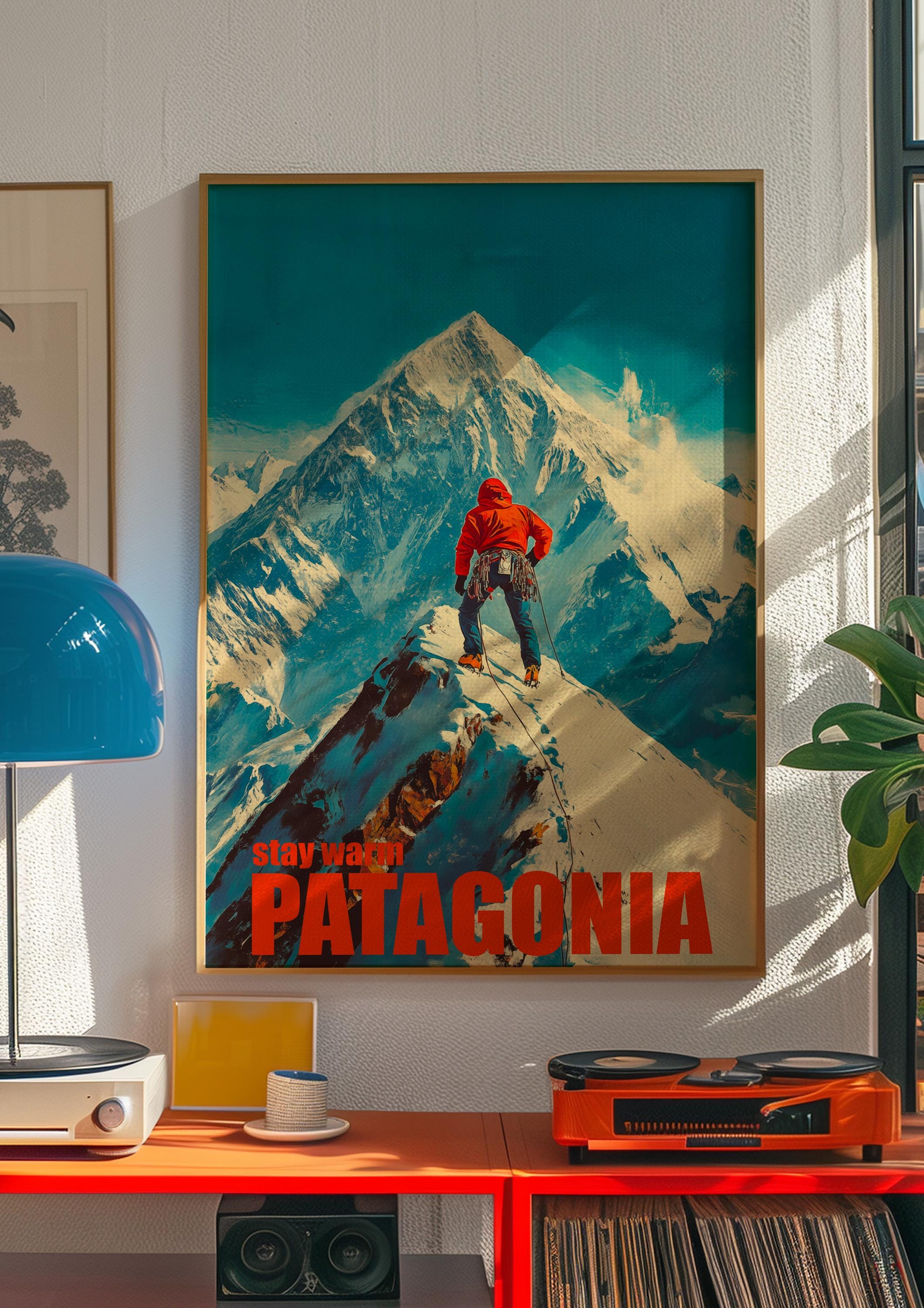 Patagonia Mountain Climber Poster: Snowy Peak Adventure Art - Etsy