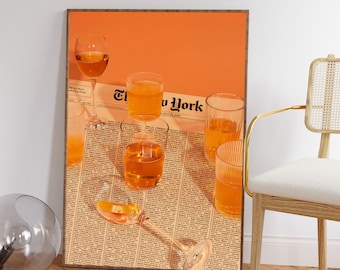 Orange Cocktail Print, Retro Bar Decor, Trendy Kitchen Art (Digital Download)