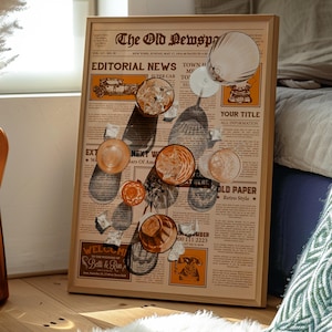 Vetreria vintage su un vecchio poster di giornale, stampa artistica di natura morta retrò, elegante decorazione per la casa, design di arte murale nostalgico e unico, arte di tendenza