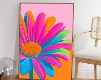 Retro Daisy Flower Print: Colorful Pop Art Wall Decor (Digital Download)