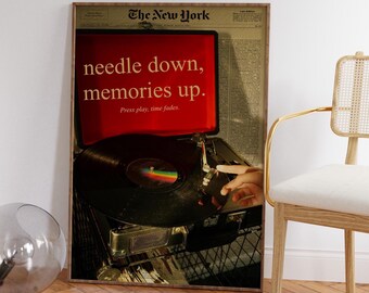 Retro Record Player Print: Needle Down Memories Up (Digital Download)