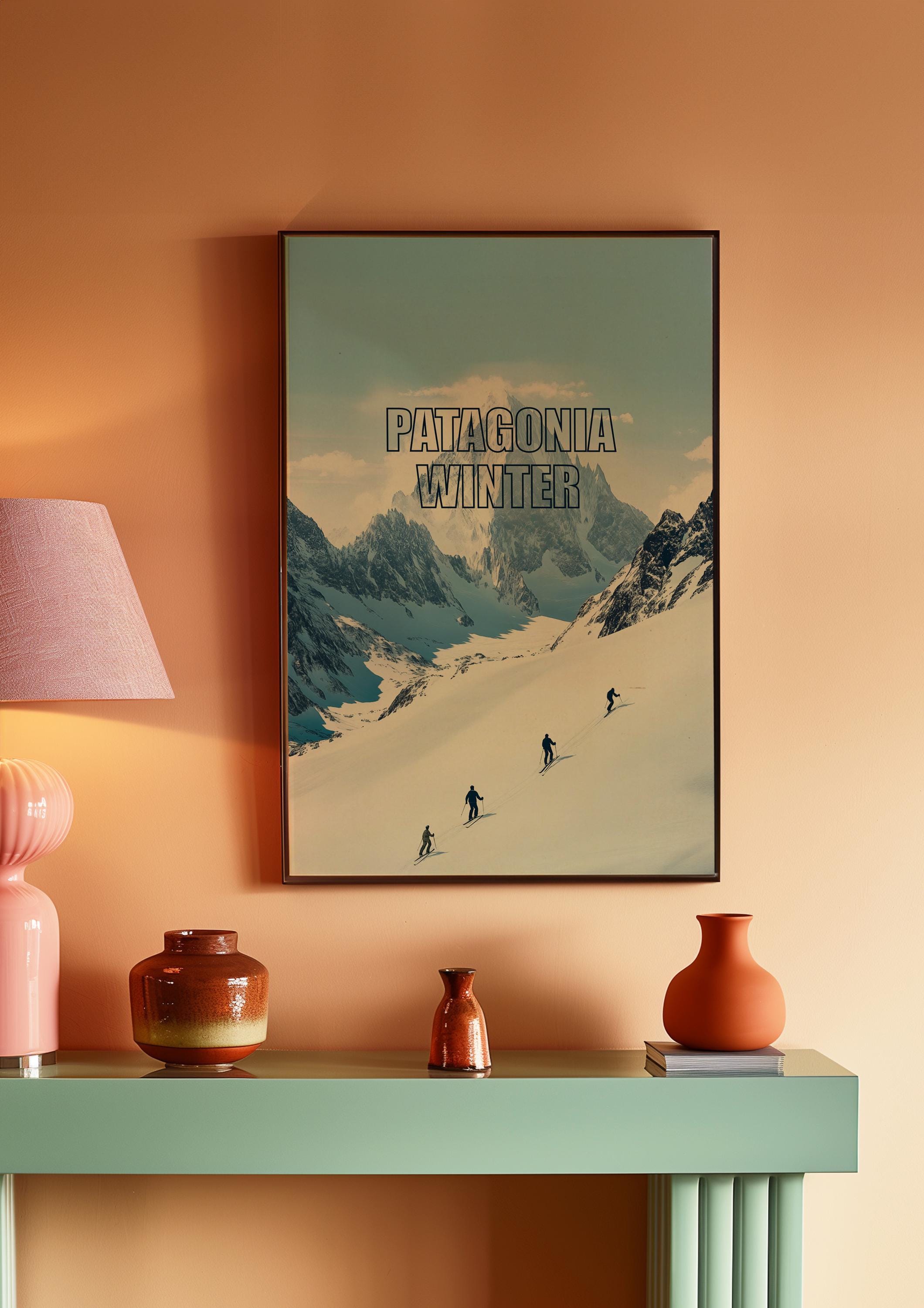 Patagonia Winter Skiing Poster: Snowy Mountain Landscape Art Print