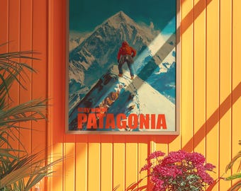 Patagonia Mountain Climber Poster: Snowy Peak Adventure Art - Etsy