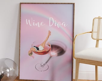 Funky Wine Diva Art Print: Eclectic Maximalist Decor (Digital Download)