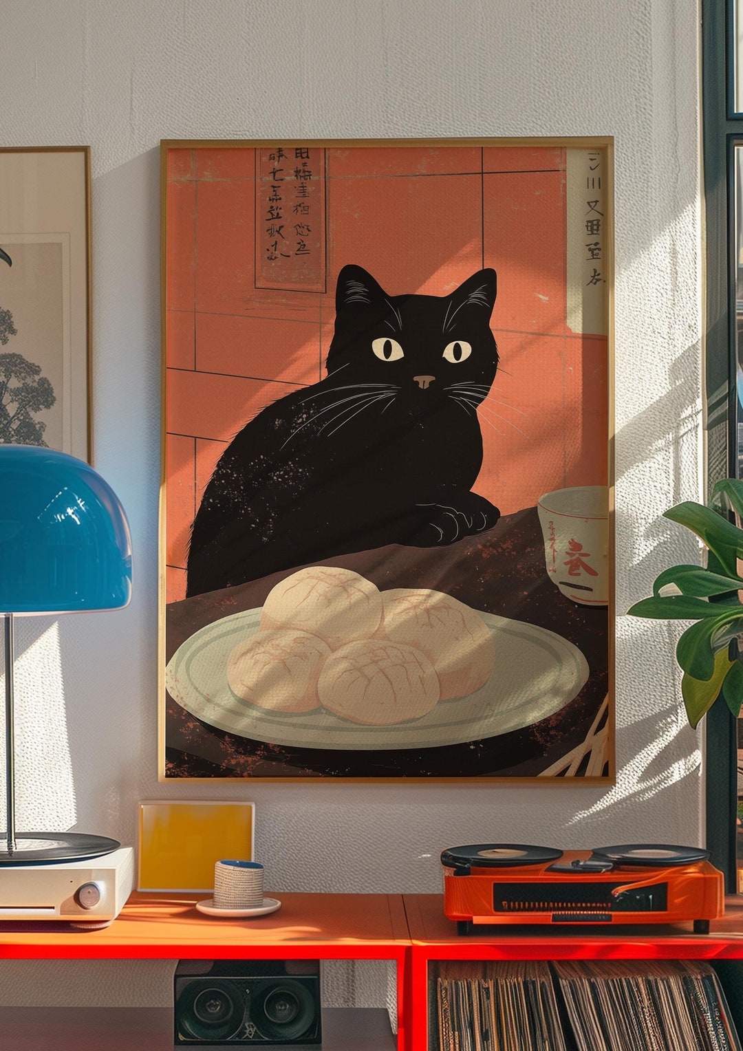 Vintage Black Cat Art Print: Retro Asian Kitchen Decor (digital ...