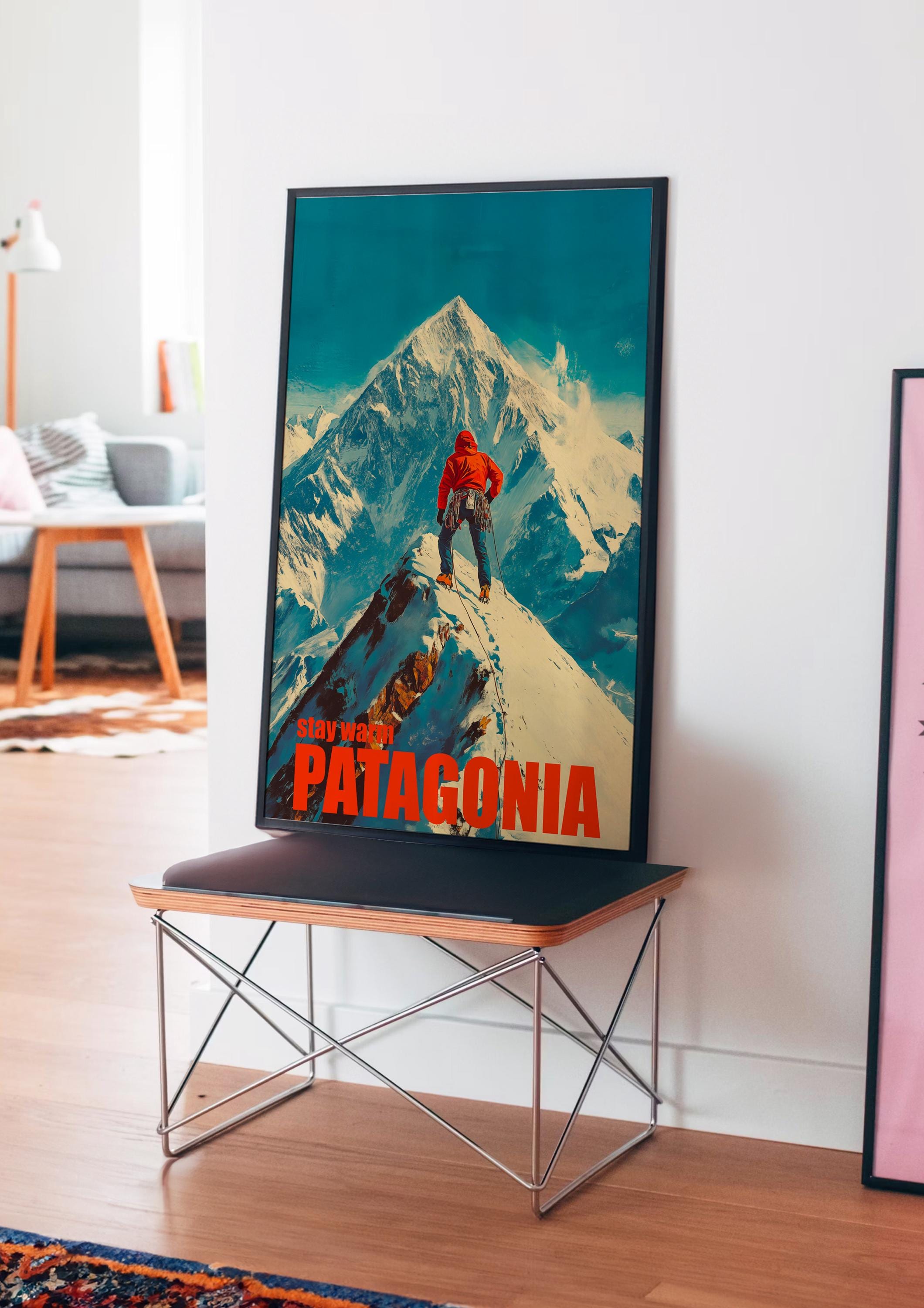 Patagonia Mountain Climber Poster: Snowy Peak Adventure Art - Etsy
