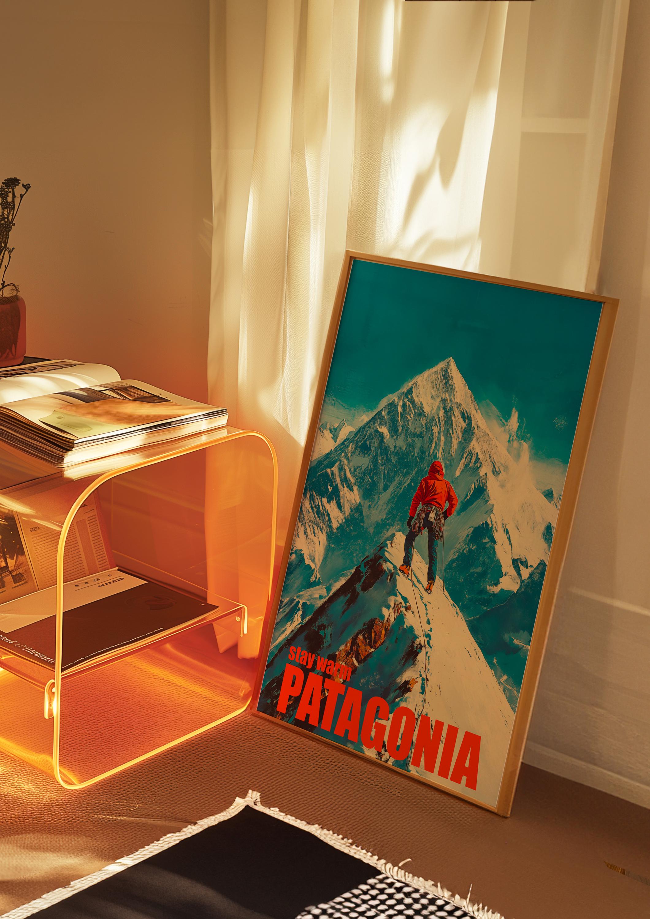 Patagonia Mountain Climber Poster: Snowy Peak Adventure Art - Etsy