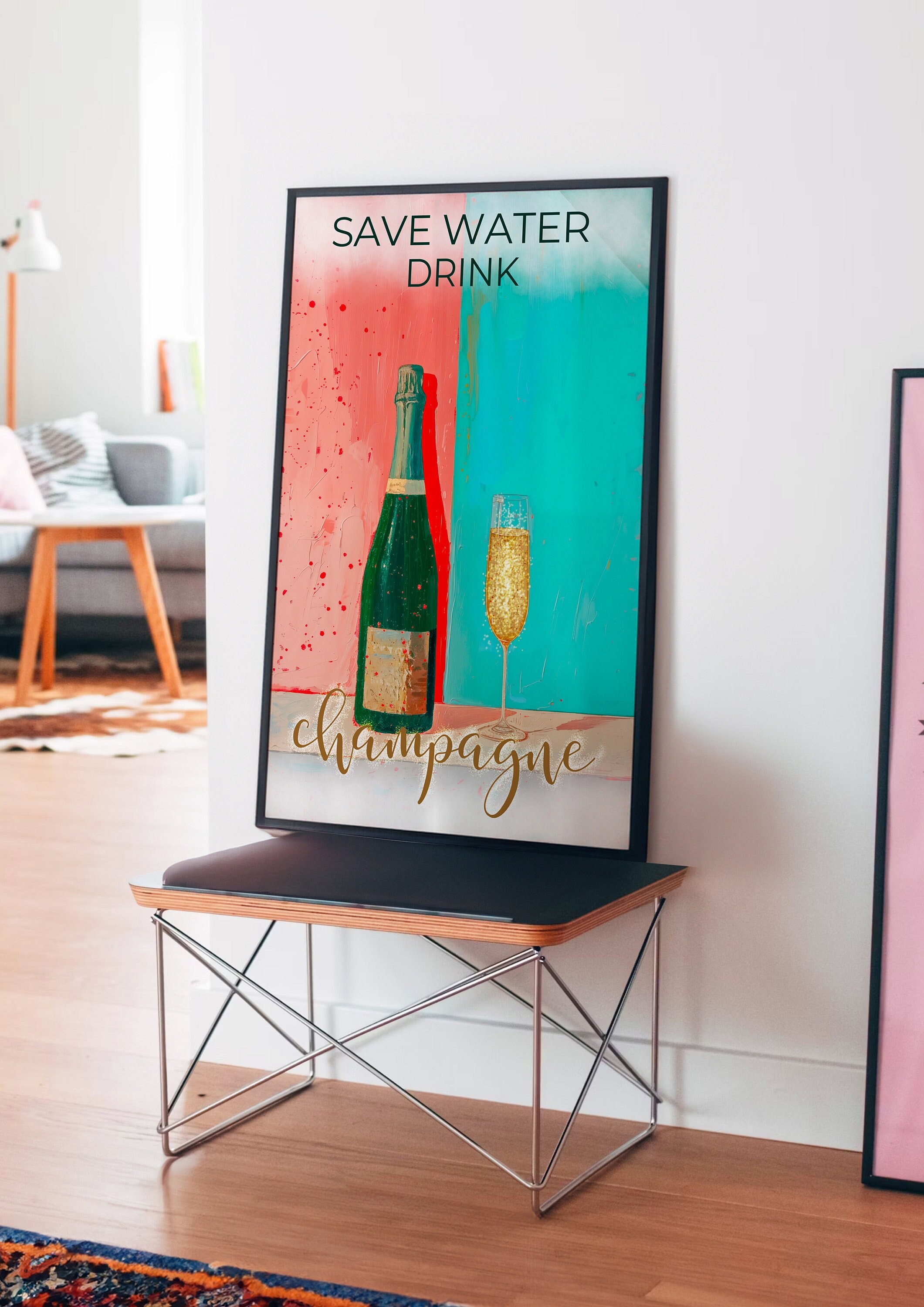 Champagne Poster, Colorful Decor, Dopamine Print, Maximalist Decor, Champagne Problems, Summer House Poster, Eclectic Wall Art