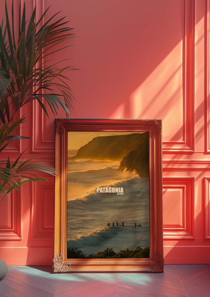 Patagonia Surf Adventure Poster, Retro Surfer Wall Art, Coastal Wave