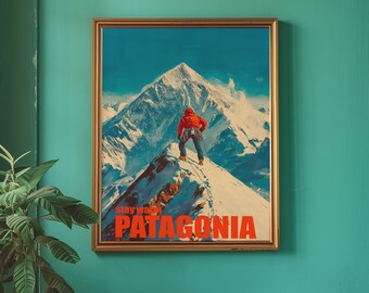 Patagonia Mountain Climber Poster: Snowy Peak Adventure Art - Etsy