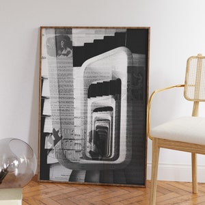 Periódico arte de pared de moda, periódico retro en blanco y negro, impresión tipográfica, impresión hippie, cartel vintage, cartel de afirmación, cartel de los años 70