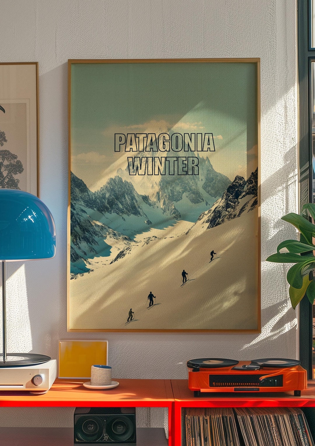 Patagonia Winter Landscape Print: Retro Skiing Wall Art (digital