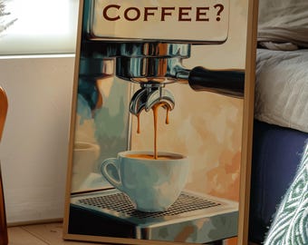 Retro Coffee Machine Poster: Modern Kitchen Art Print