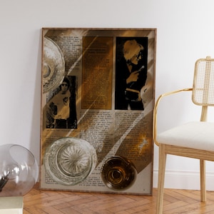 Póster estético vintage, impresión artística de revista retro, arte mural con sombras de bebidas de vidrio, decoración de bar moderna, póster estilo periódico melancólico, estilo años 70