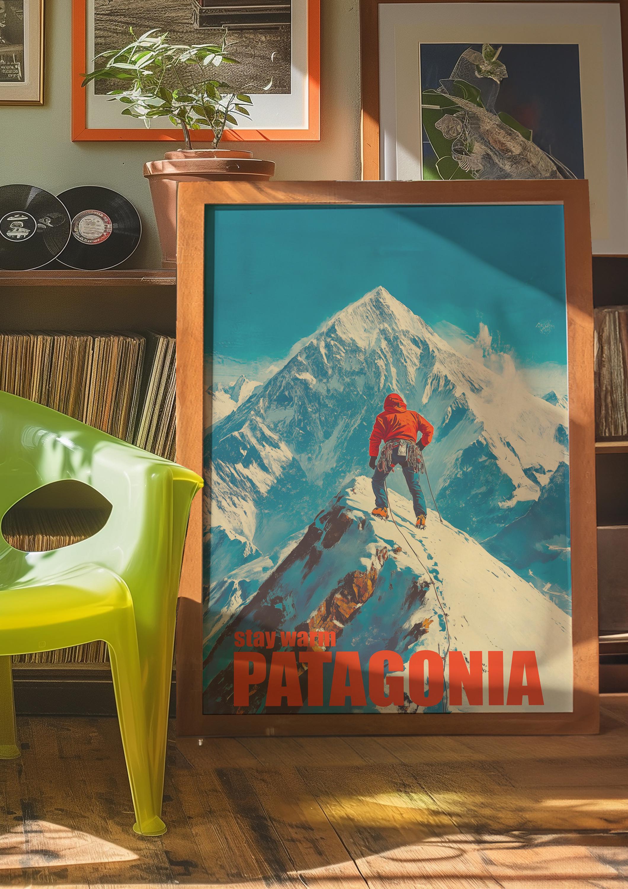 Patagonia Mountain Climber Poster: Snowy Peak Adventure Art - Etsy