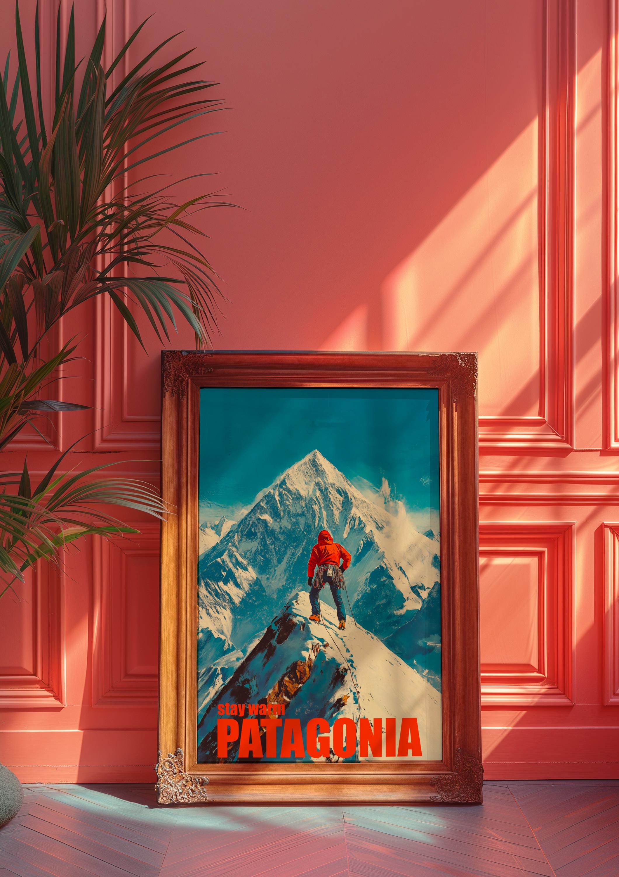 Patagonia Mountain Climber Poster: Snowy Peak Adventure Art - Etsy