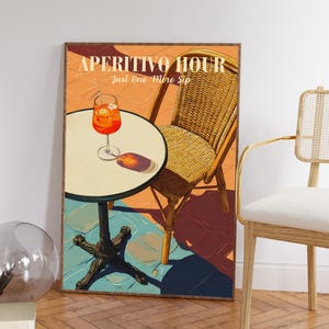 Aperitivo Hour Cocktail Poster, Sommergetränk Wandkunst, Italienisches Bistro Terrasse Print, Orange Spritz Illustration für Küche Bar Dekor