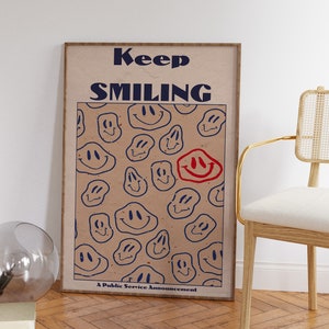 Keep Smiling Retro Smiley Face Print: Positive Quote Wall Art (Digital Download)