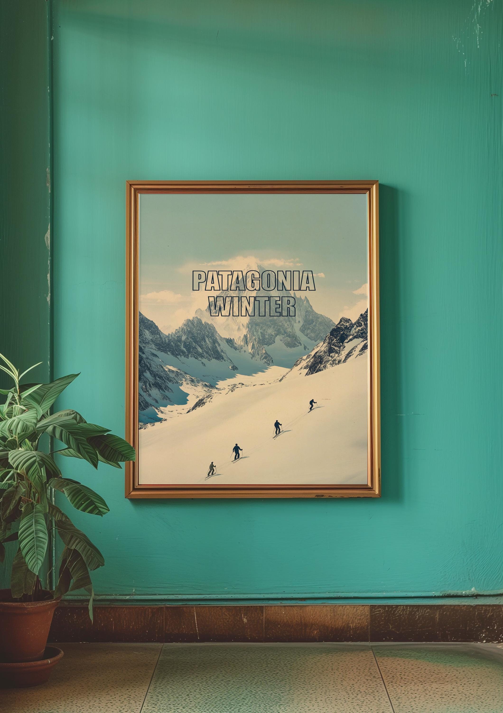 Patagonia Winter Skiing Poster: Snowy Mountain Landscape Art Print
