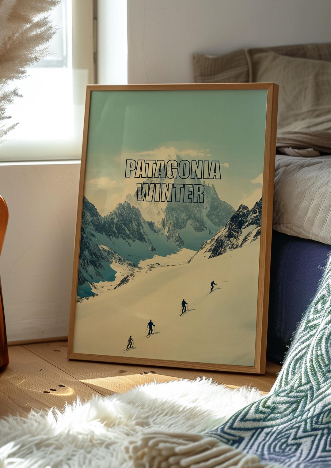 Patagonia Winter Skiing Poster: Snowy Mountain Landscape Art Print