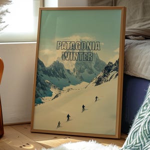 Patagonia Winter Skiing Poster: Snowy Mountain Landscape Art Print