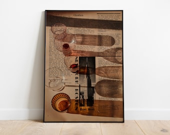 Retro Newspaper Poster, Trippy 70s Art Print (Digital Download)