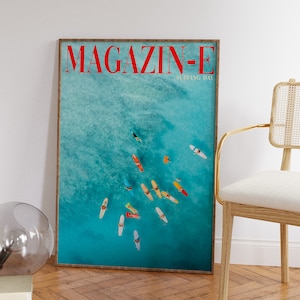 Magazine Surf Poster, 70s Print, Vogue Wall Art, Vogue Style , Summer House Poster, Psychedelic Art, Retro Print, Trippy Art, Preppy Print