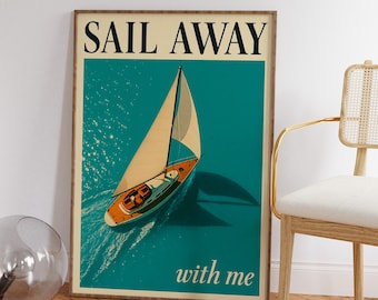 Retro Sailboat Print: Vintage Nautical Yacht Poster (Digital Download)