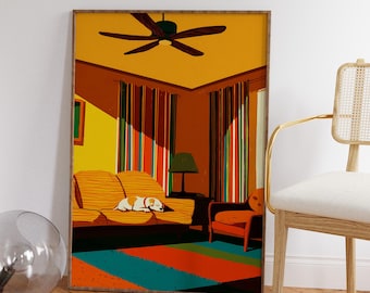 Mid Century Modern Dog Print: 70s Retro Home Decor (Digital Download)