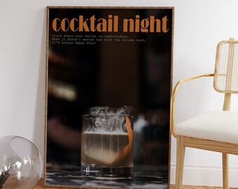 Poster Soirée cocktail : impression des règles du bar rétro (téléchargement numérique)