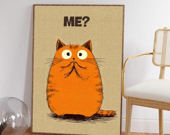 Estampa engraçada de gato malhado laranja: arte de parede com humor retrô para animais de estimação (download digital)