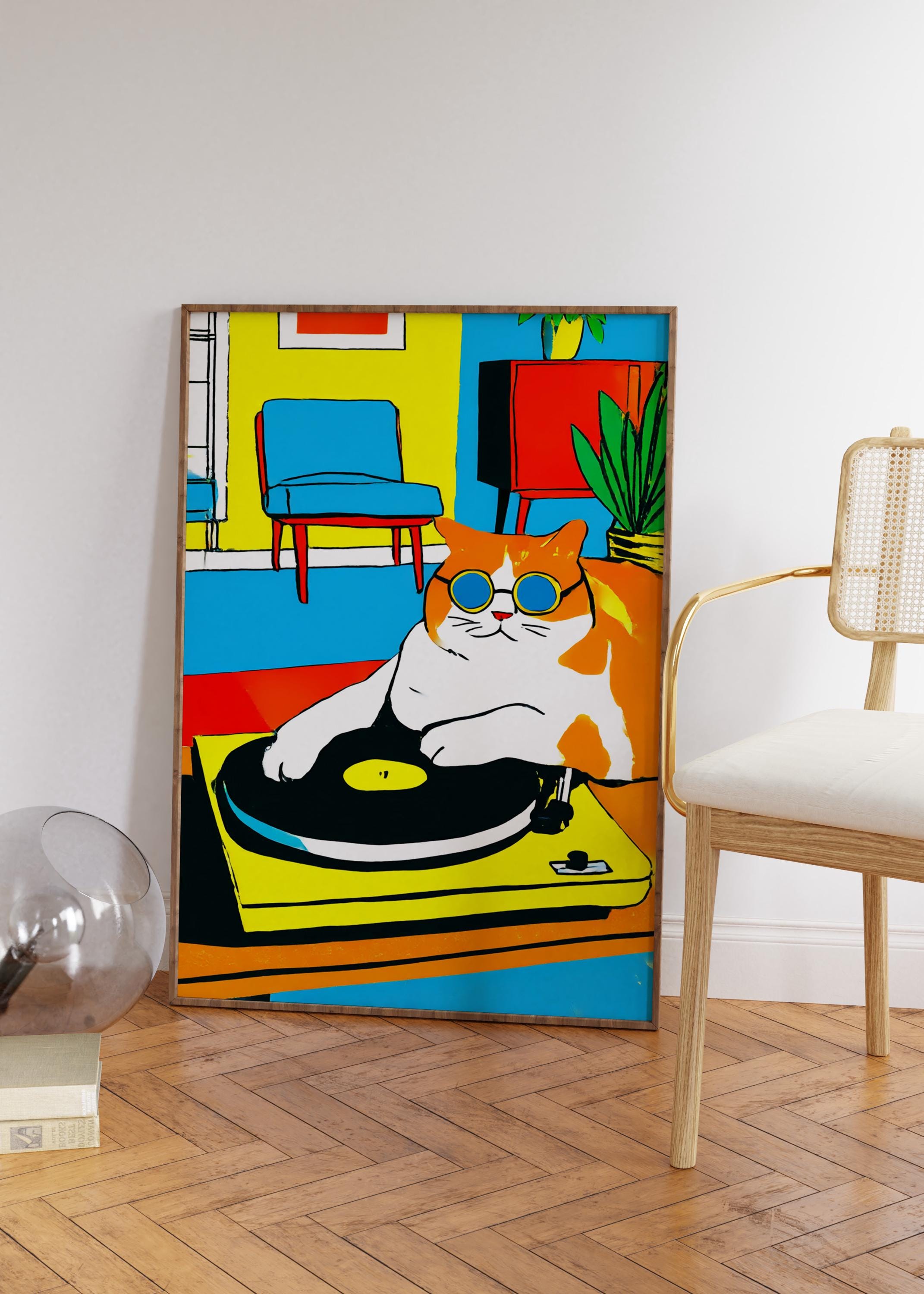 Groovy Cat Art Print: 70s Retro Vinyl Record Decor (digital