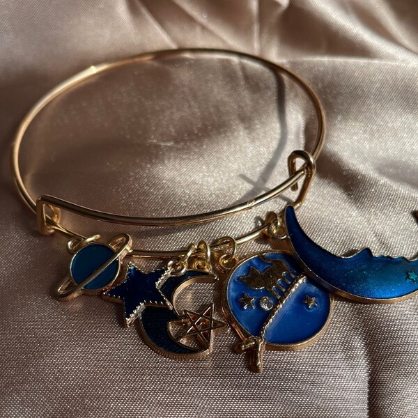 Gold Charm Bangle Etsy
