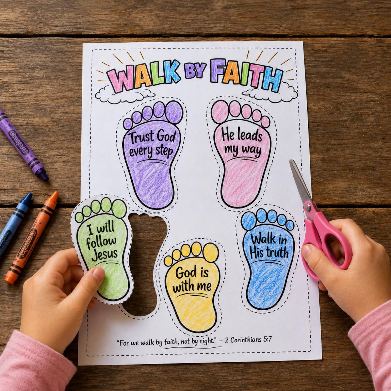 Walk by Faith Footprints Coloring Craft for Kids | Christian Printable ...