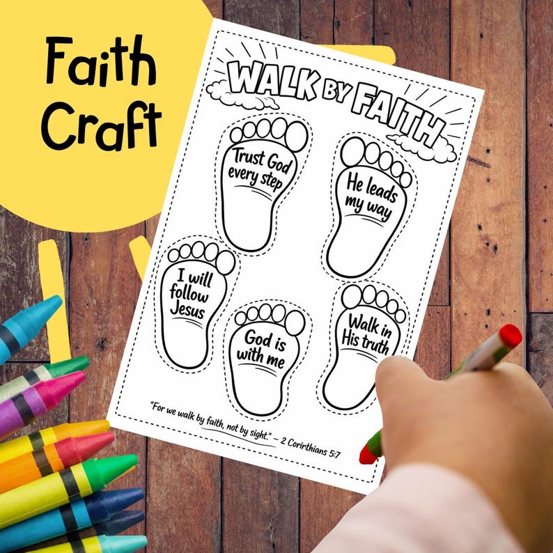 Walk by Faith Footprints Coloring Craft for Kids | Christian Printable ...