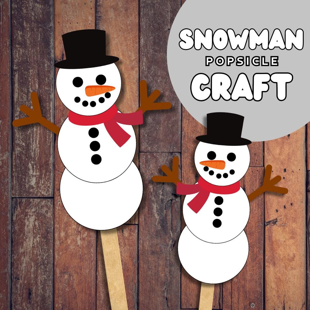 Printable Snowman Popsicle Stick Craft Double-Sided Winter Kids…