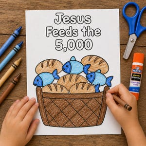 Jesus speist die 5000 – Bastelvorlage für Kinder, 5 Brote und 2 Fische (zum Ausdrucken), Bibelgeschichte, Bastelidee für den Sonntagsschulunterricht, christliches Homeschooling (PDF)