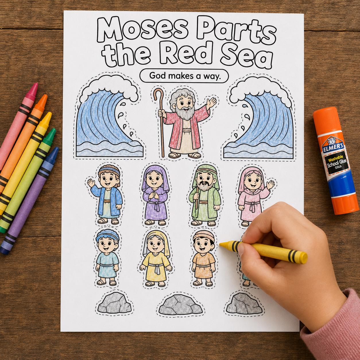 Moses Parts the Red Sea Craft Printable | Bible Story Activity for Kids ...