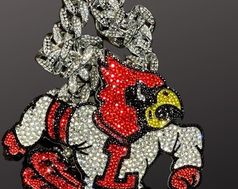 Louisville Cardinal Turnover Chain and Charm. All Rhinestones. 