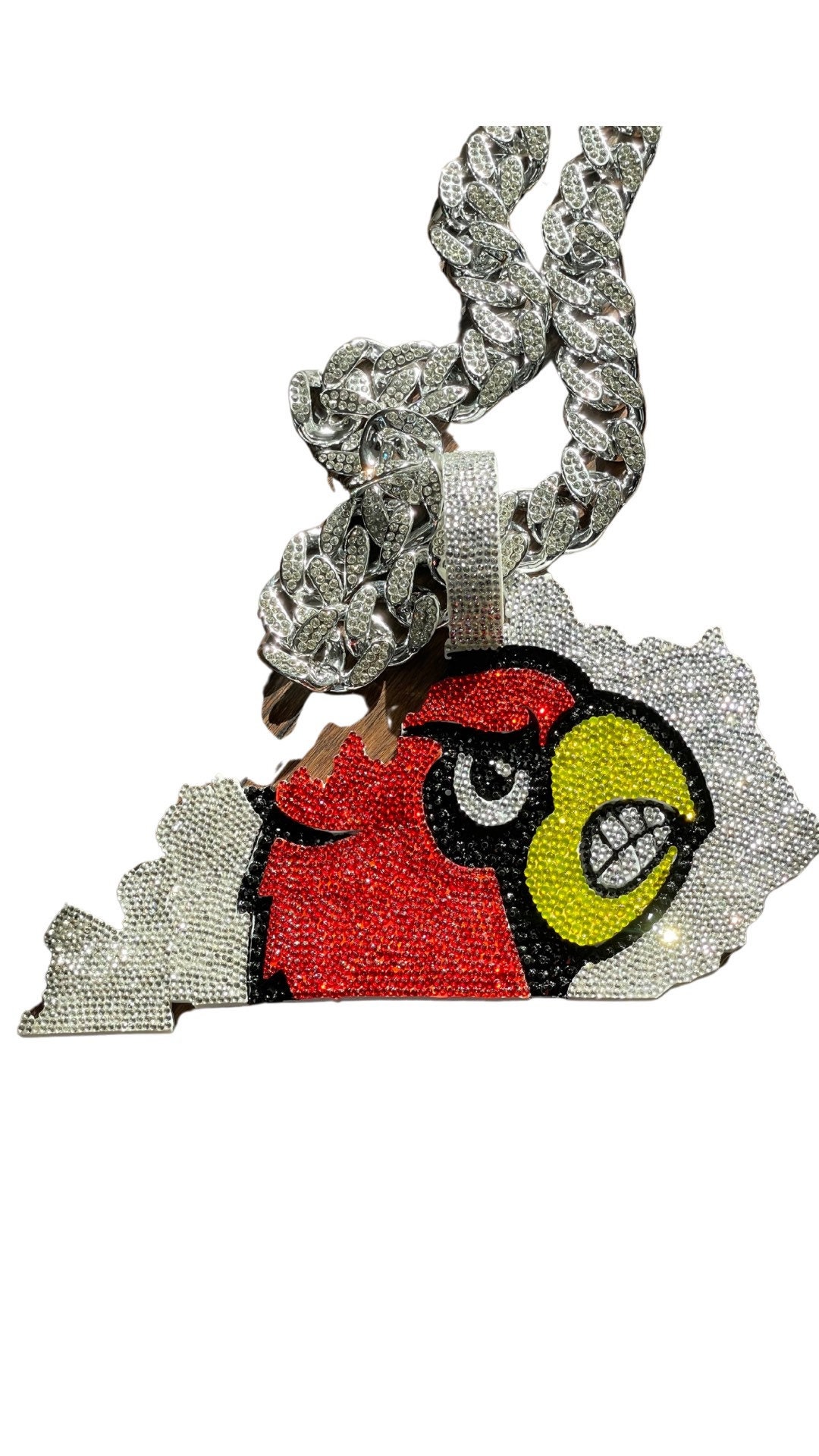 Louisville Cardinal Turnover Chain and Charm. All Rhinestones. 