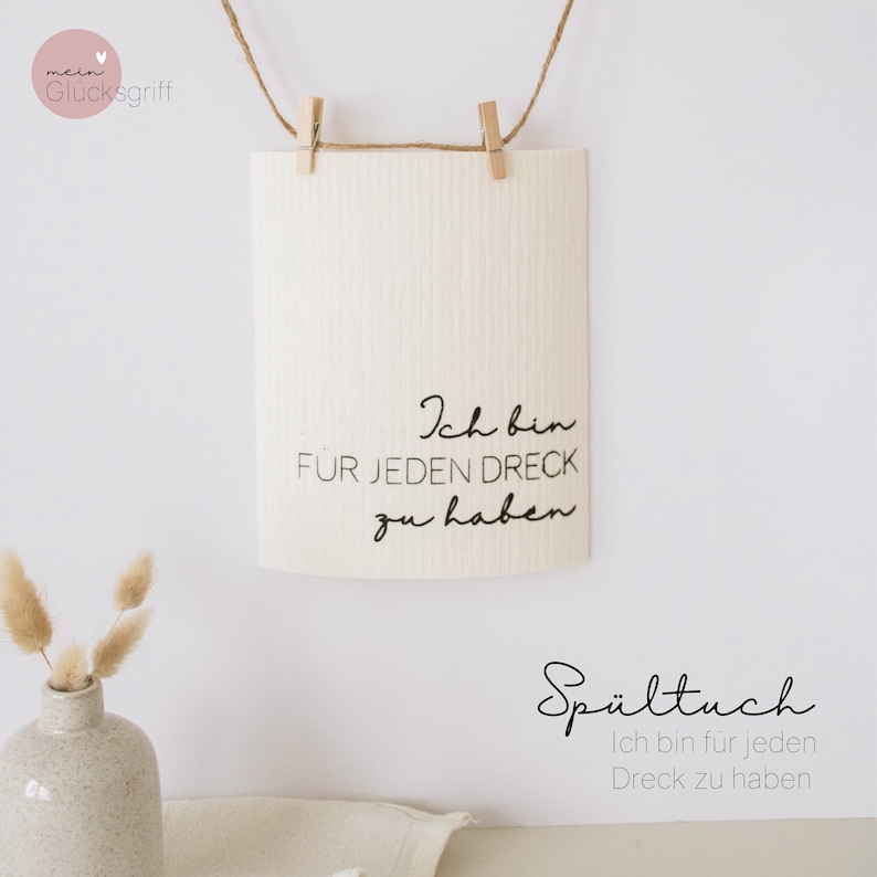 Schwammtuch / Spüllappen / Wischtuch weiß mit Spruch Blickfang in der Küche nützliches kleines Geschenk nachhaltig, waschbar, öko Bild 4