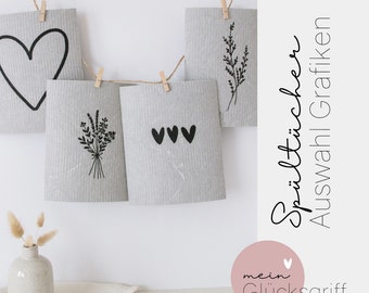 Schwammtuch / Spüllappen / Wischtuch grau mit Print – Blickfang in der Küche – nützliches kleines Geschenk – nachhaltig, waschbar, öko