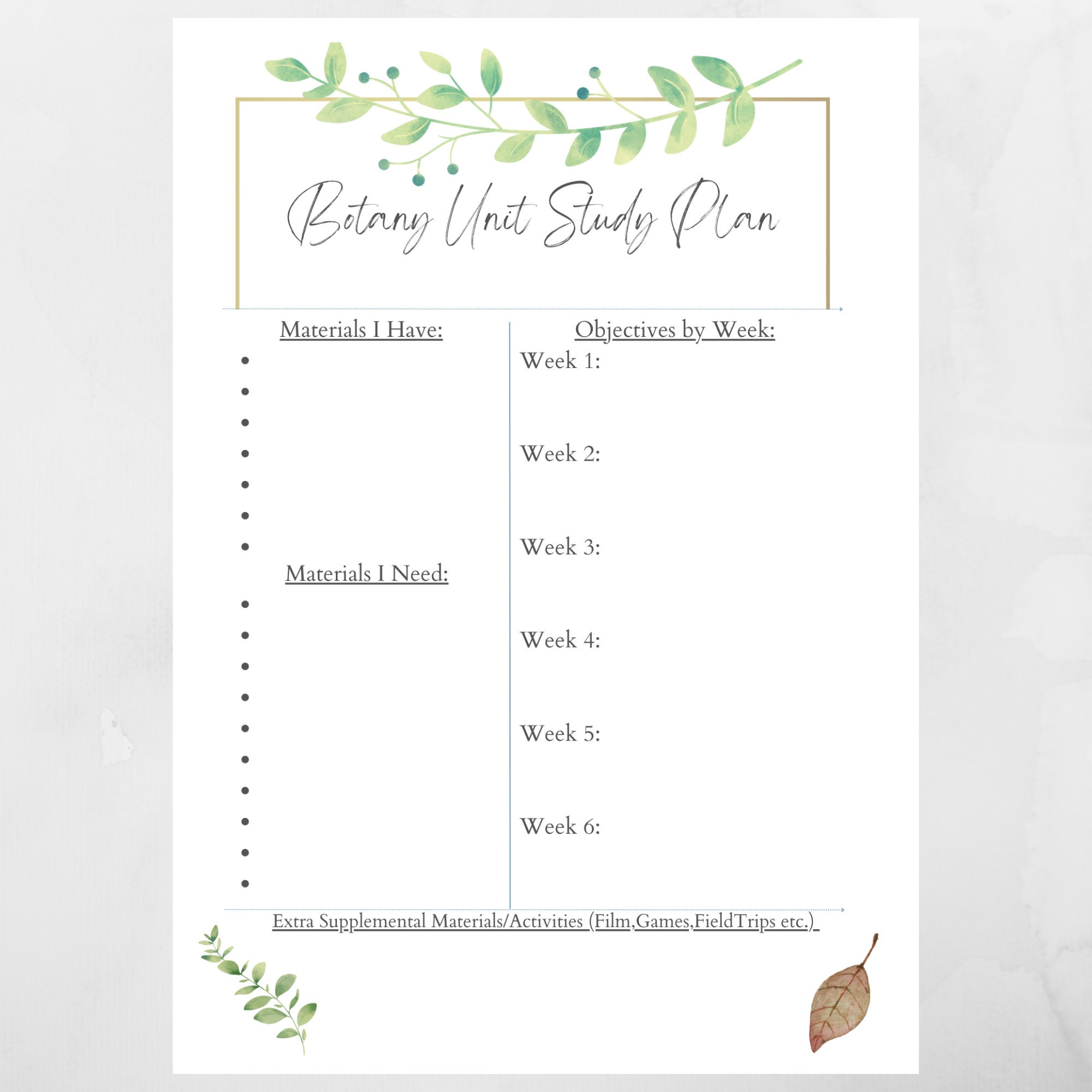 Botany Unit Study Plan Digital Printable PDF and Canva Link to Etsy
