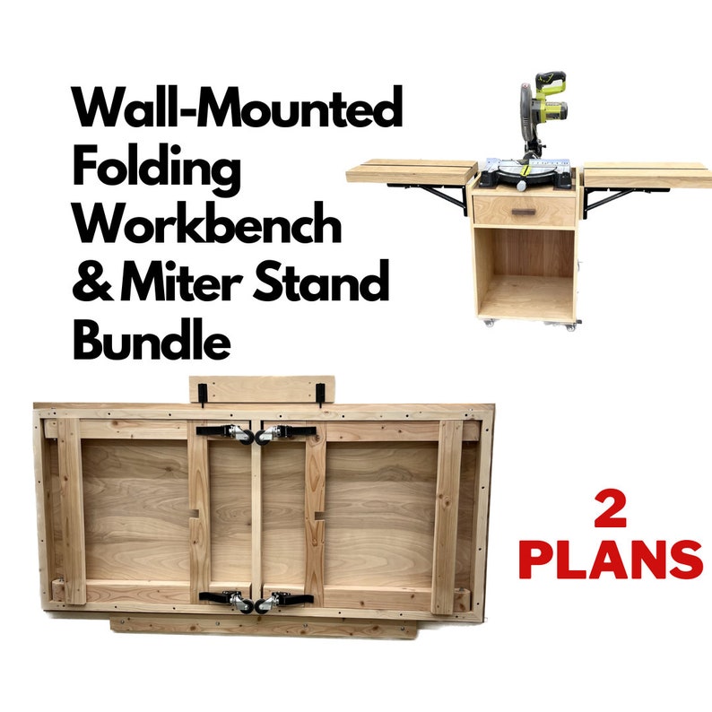 Wall-Mounted Folding Workbench & Miter Saw Station Plan Bundle image 1