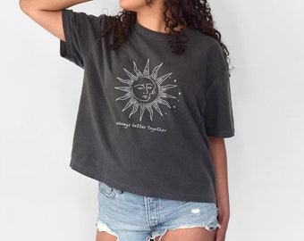 Camiseta Sol, Camiseta Luna y Camiseta Estrellas Oversize (Ver tabla de tallas) Colores Confortables Camiseta Celestial Camiseta Boho Camiseta Corta