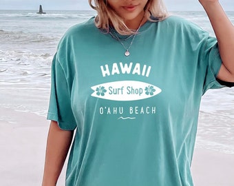 Customizable Hawaii Oahu Beach Shirt Surfing Tee Comfort Colors Women's Tshirts Oversized T-shirt T Shirt Summer Honolulu Hibiscus Flower