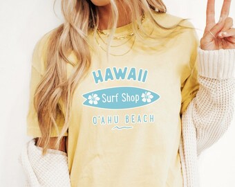 Customizable Hawaii Oahu Beach Shirt Surfing Tee Comfort Colors Women's Tshirts Oversized T-shirt T Shirt Summer Honolulu Hibiscus Flower